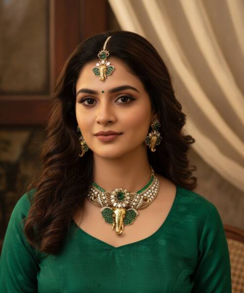 Royal Ganesha Emerald Moissanite Choker Set