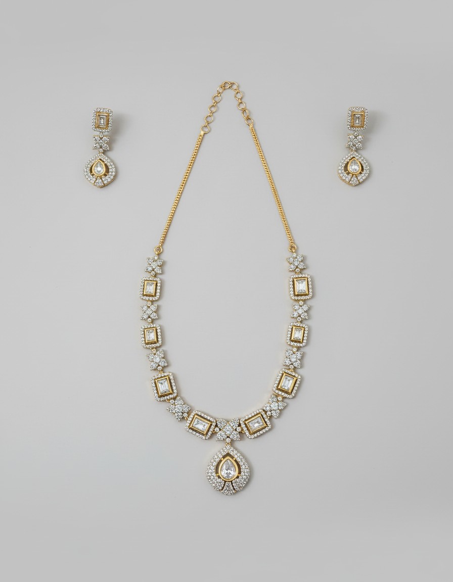 Elegant Diamond Cut Moissanite Pendant Necklace Set - Image 4