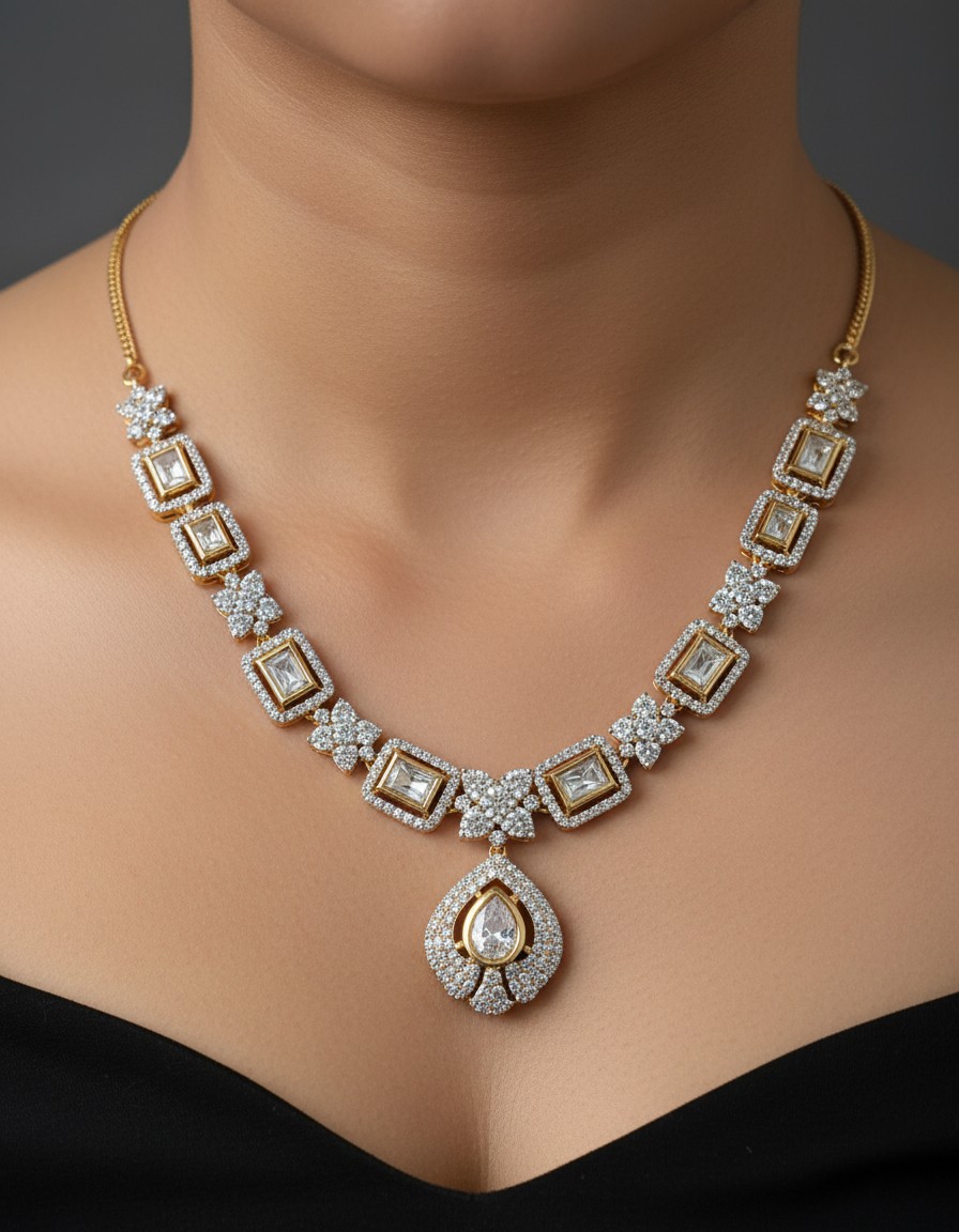 Elegant Diamond Cut Moissanite Pendant Necklace Set - Image 2