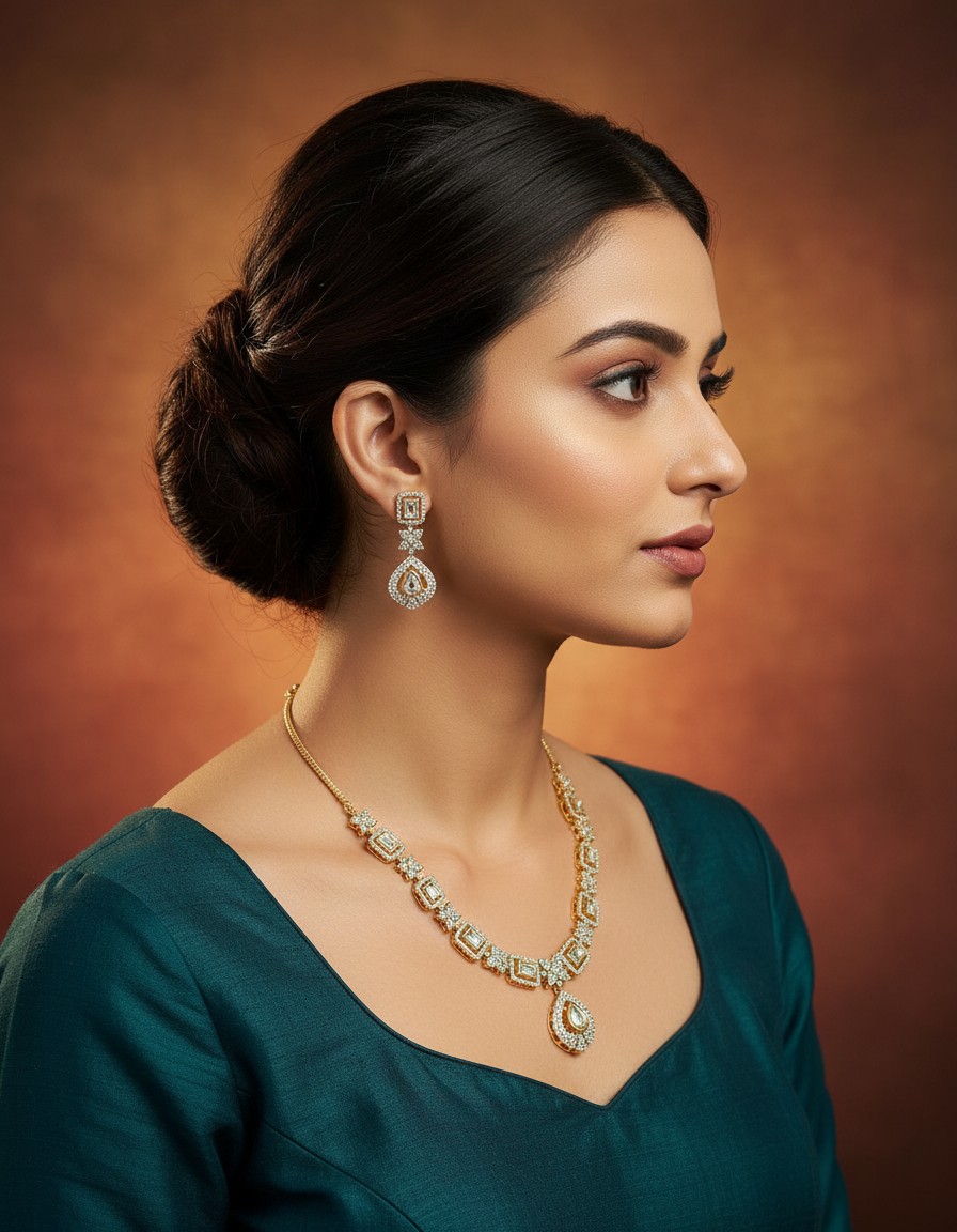 Elegant Diamond Cut Moissanite Pendant Necklace Set - Image 3