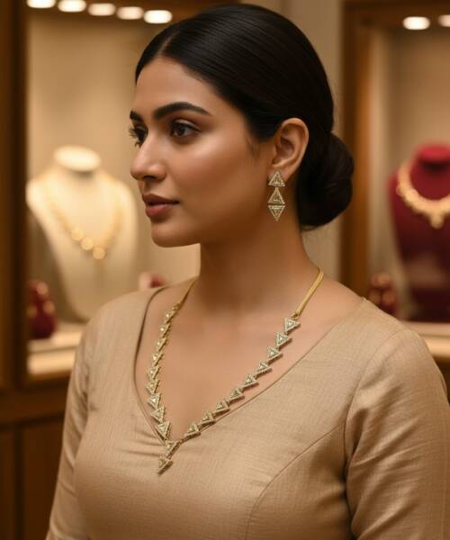 Modern Triangle Design Moissanite Necklace Set