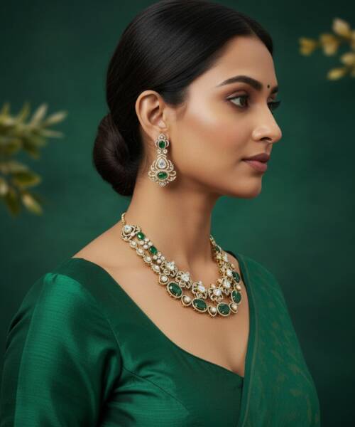 Emerald Royal Bridal Moissanite Necklace Set