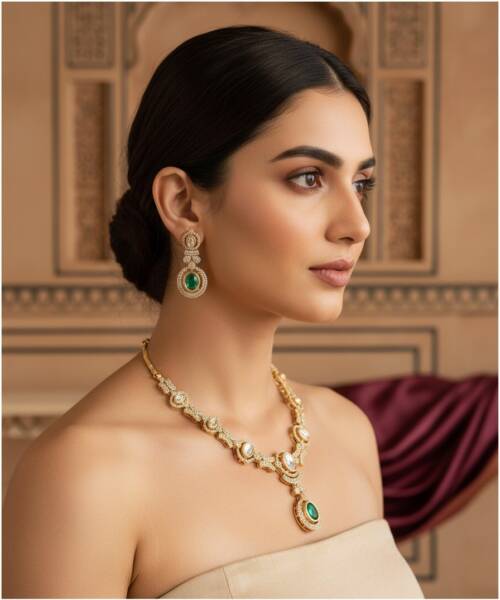 Elegant Emerald Drop Moissanite Necklace Set