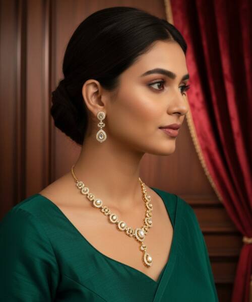 Elegant Pearl Drop Moissanite Necklace Set