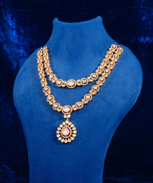 Royal Blush Pink Dual-Layer Moissanite Finish Necklace