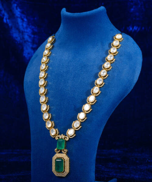 Royal Emerald Pendant Moissanite Finish Long Necklace