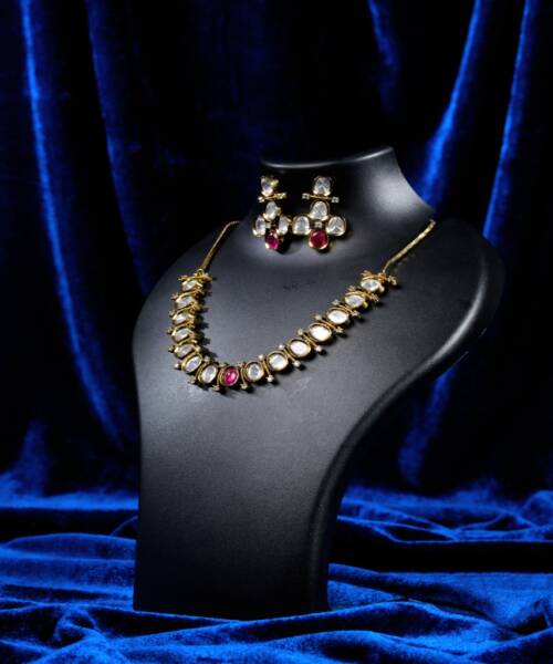 Royal Kundan-Inspired Moissanite Necklace Set with Ruby Accent Stones
