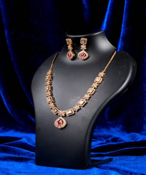 Elegant Ruby Drop Moissanite Necklace Set