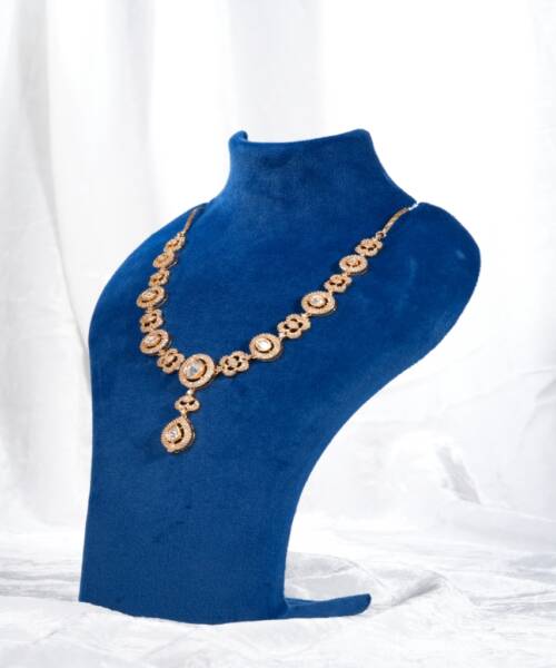 Rose Gold Floral Kundan-Inspired Moissanite Necklace Set with Teardrop Pendant