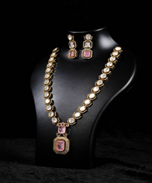 Royal Blush Pink Pendant Moissanite Finish Necklace