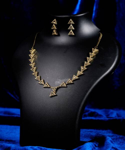 Modern Geometric Triangle Moissanite Necklace Set