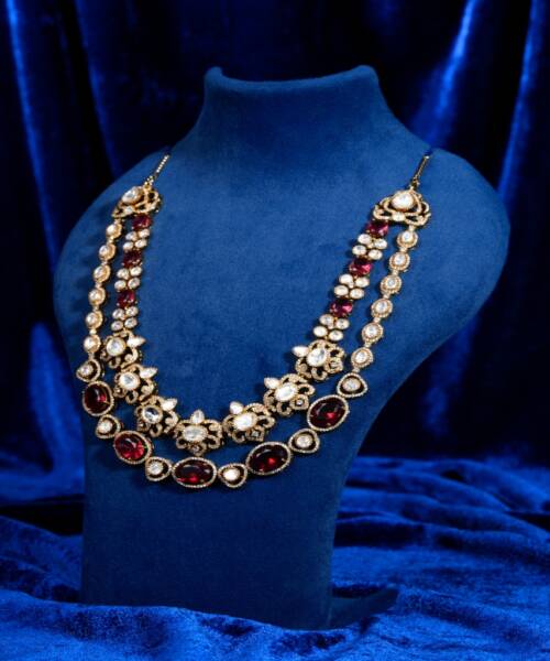 Royal Dual-Layer Ruby & Moissanite Floral Necklace Set