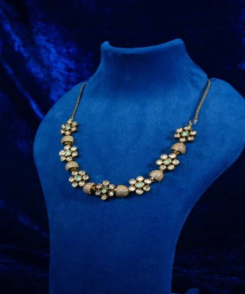 Elegant Floral Mint Green Moissanite Finish Necklace