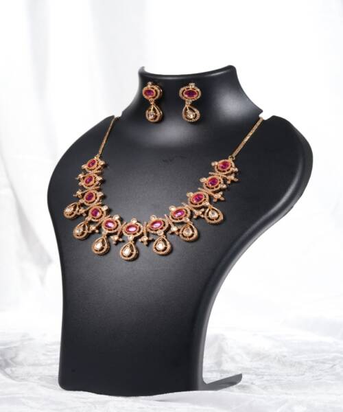Premium Moissanite Ruby Floral Necklace Set