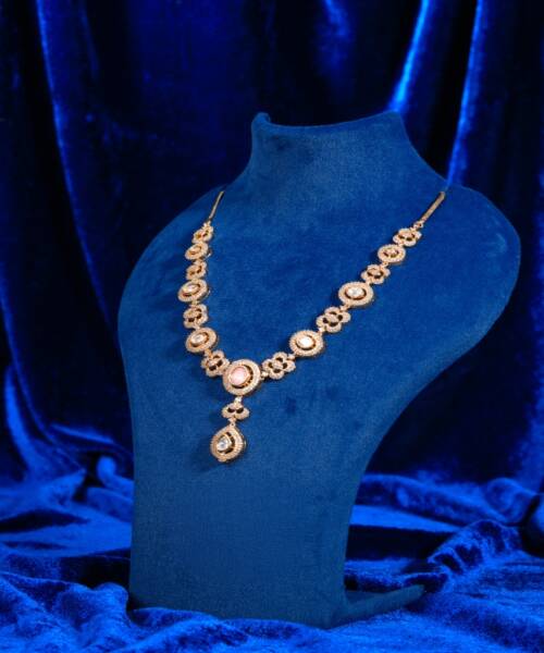 Elegant Floral Pink Stone Moissanite Necklace Set
